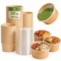 TOPtoper 50 Pcs 32 Oz Large Paper Bowls with Lids, Disposable Soup Serving Bowls Bulk Party Supplies for Hot/Cold Food, Soup (32 OZ)