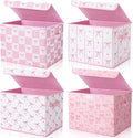 CHENGU 4 Pcs Pink Bow Storage Bin with Lid Large Fabric Pink Foldable Storage Box with Handles Cute Collapsible Cube Organizer Basket for Closet Home Bedroom Nursery Dorm Decor, 15.7 x 11.8 x 11.8''