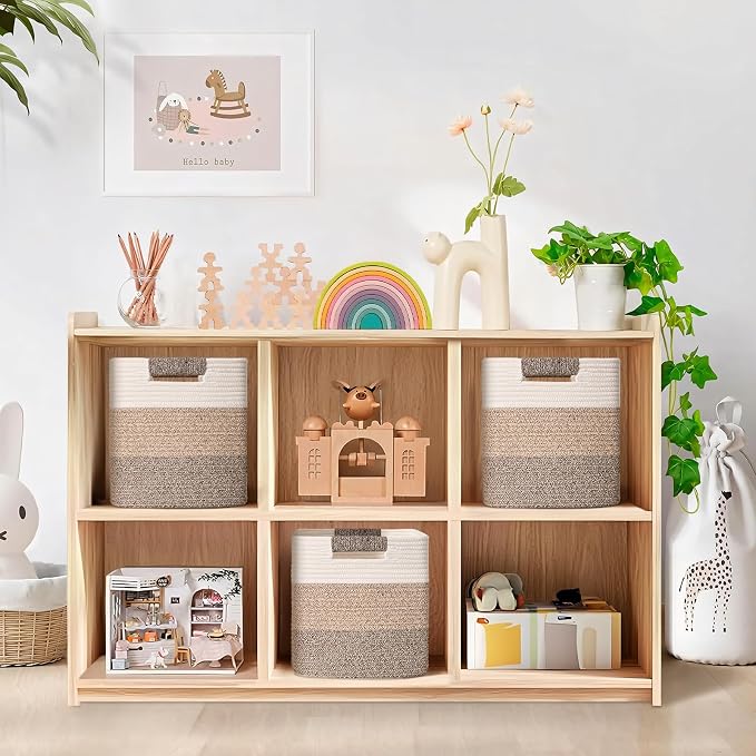 13 Inch Storage Cubes, 3 Pack Cube Storage Bins for Organizing, Cotton Rope Woven Baskets for Shelves, Bathroom, Kids Room, Closets, Baby Nursery