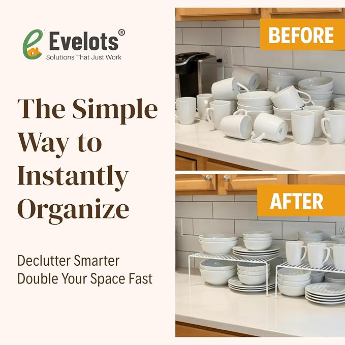 Evelots Wire Rack Cabinet Shelf Organizer -2 Pack Sturdy Metal Cabinet Riser Shelf - Double Space-Great for Kitchen, Freezer, Pantry -Rustproof