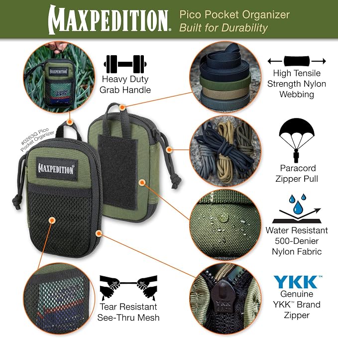 MAXPEDITION Pico Pocket Organizer, Ultra Compact EDC Gear Pouch, Tactical Utility Pouch for Everyday Carry, Tools, Gadgets, Outdoor First-Aid Kit, Survival