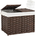 SETVSON Storage Basket with Lid Woven Wicker Baskets with 2 Separate Lid, 9.2 Gallon (35 L) Wicker Storage Bins with Handles, Foldable and 2 Removable Liner Bags for Bedroom, Laundry Room Brown