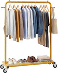 Sywhitta Clothing Rack on wheels, Clothes Rack with Bottom Mesh Storage Shelf,Sturdy Metal Frame,for Hanging Clothes,Coats,Skirts,39.76 "W x 16.06" D x 63.78" H,Gold Yellow