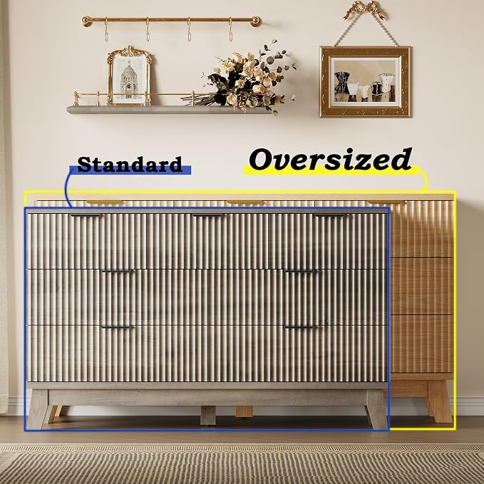 BORNOON 57" Long Dresser for Bedroom, 7-Drawer Fluted Chest, Wide Wood Storage Dresser with Metal Slides and Handles, Stable Base, Modern Clothes Organizer for Primary Suite, Guest Room, Nursery