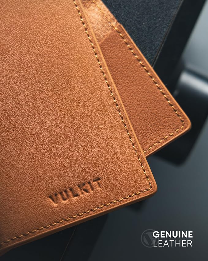 VULKIT Leather Business Card Holder 2 Sided Slim Business Name Card Organizer for Men or Women(Nappa Brown)