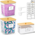 2+1 Pack Laundry Pods Container,Clear Laundry Detergent Powder Storage Containers,Laundry Room Organization Containers with Wooden Lids & Labels,Laundry Pods Holder for Scent Booster,Dryer Ball