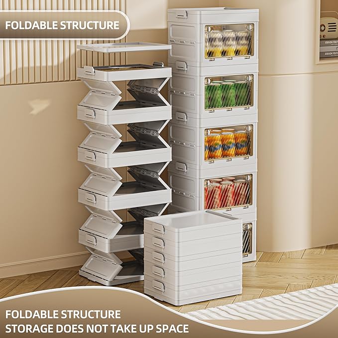 48 QT / 12 Gal Space Saver Foldable Cabinet Slim Profile, Double Transparent View Doors, Instant Pull-Up Frame for Apartments/Dorms