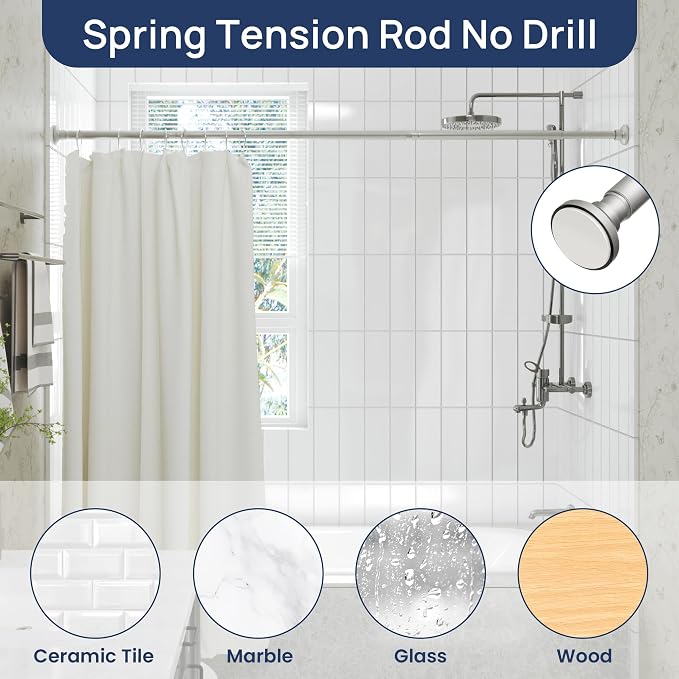 ENJOYBASICS Shower Curtain Rod 30 to 88 Inches, Stainless Steel Adjustable Spring Tension Rods No Drill for Bathroom, Closet, Window, Room Divider, Never Rust, Non Slip, Nickel
