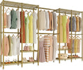 Higeego H5 Pro Heavy Duty Clothes Rack Wardrobe Closet for Hanging Clothes, Freestanding Garment Rack with Expandable Hanger Rods, Closet Organizer and Storage, (97.7-115.4")L x 15.7"W x 75.4"H, Gold