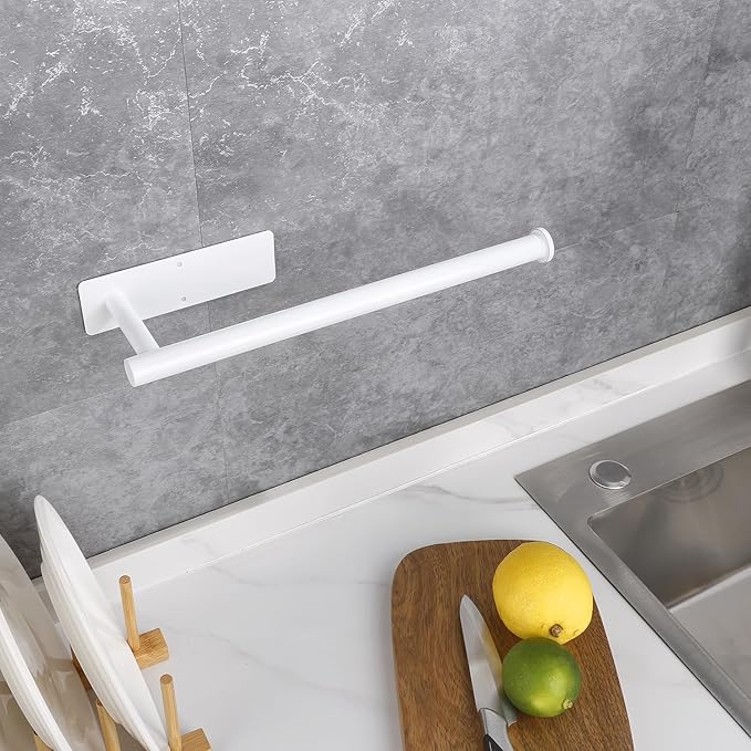 Paper Towel Holder Under Cabinet Wall Mounted Magnetic Paper Kitchen Towel Holder Stainless Steel 13inch White Paper Towel Holder for Bathroom Vanity Storage Organzier
