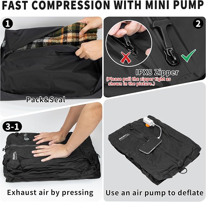 EULANT Travel Vacuum Bags,IPX8 Waterproof Vacuum Compression Bag | Vacuum Bags for Travel Carry-On Suitcase & Travel Backpack,Space Saver Bags Packing Organizers