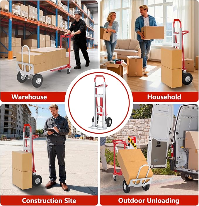 4 in 1 Convertible Hand Truck-1,000lb Heavy-Duty Folding Hand Truck Dolly Cart with Solid Wheel, 1000LBS Heavy Duty Steel Dolly for Logistics, Warehouse, Home, Office Moving, Delivery