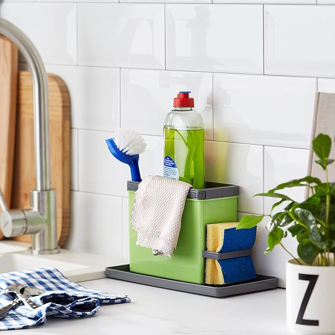 Metaltex Tidytex Kitchen Sink Organiser Plastic ABS – 24 x 13 x 14 cm, Green/Grey