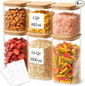 Glass Pantry Storage Containers with Lids 1/1.6 Qt 6 Pack Square | Pantry Organization, Stackable Design, Flour Sugar Coffee Beans Pasta Cereal Dry Food Storage,Kitchen Cabinet Organizer