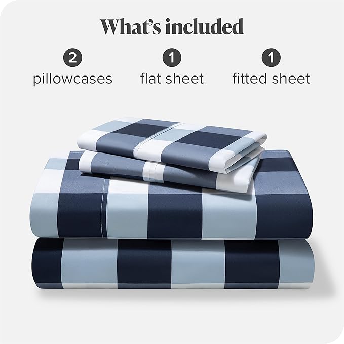 Bare Home King Sheet Set - Luxury 1800 Ultra- Soft Double Brushed Microfiber - Deep Pockets - Easy Fit - 4 Piece Bedding Sheet Set (King, Gingham Blue)