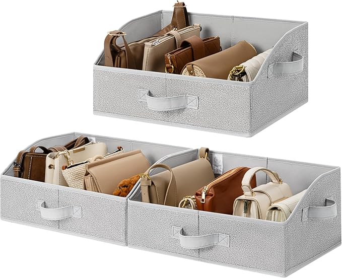 GRANNY SAYS Purse Organizer for Closet, Trapezoid Storage Bins, Closet Organizers and Storage, Decorative Storage Baskets for Shelves, Clothes, Toys, Towels, Ash Gray, 3-Pack