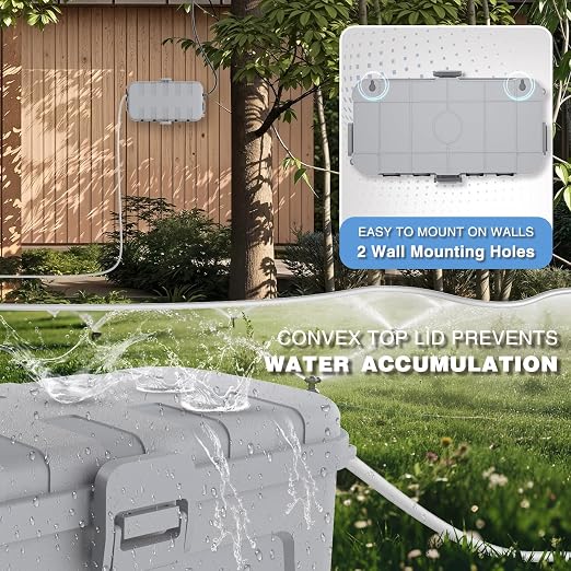 Flemoon [2 Pack] Outdoor Electrical Box Waterproof, Medium Weatherproof Electrical Box (11.5x5.2x4 inch) w/6 Cable Entry Ports, Extension Cord Cover for Power Strip, Plug, Holiday Light, Light Grey | Electrical Box (11.5x5.2x4inch) w/6 Cable Entry Port...
