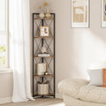5 Tier Corner Shelf Stand, 64" H Tall Corner Bookshelf, Rustic Brown | Industrial Metal Corner Shelf for Living Room Decor, Plant Stand Display Shelf for Bedroom, Bathroom, Small Spaces