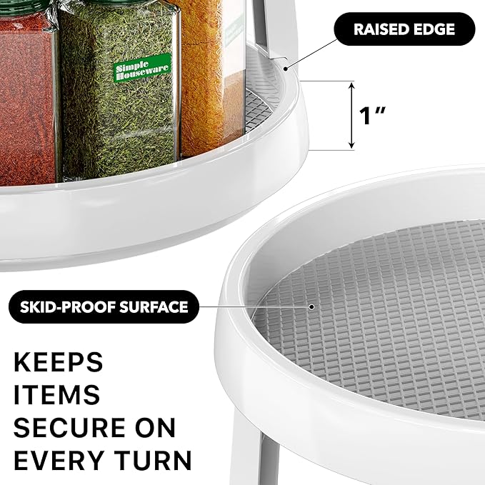 Simple Houseware 2-Tier Lazy Susan Spice Organizer, 10-Inch, White/Gray