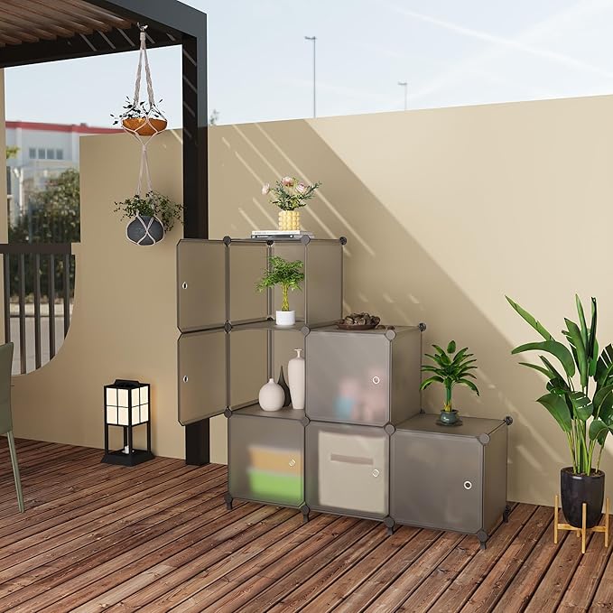6-Cube Storage Unit with Doors, Cube Organizer for Bedroom, Wardrobe & Under Stairs, 30x30x30cm Compartments, Space-Saving Closet Storage, Grey ATTSL6004