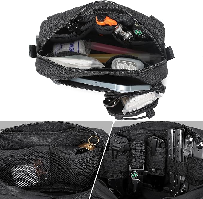 Tactical Molle Pouch Tool Admin Pouch Bag with Drawstring Pocket Flag Patch Utility Organizer Bag for Belt Tactical Vest Backpack