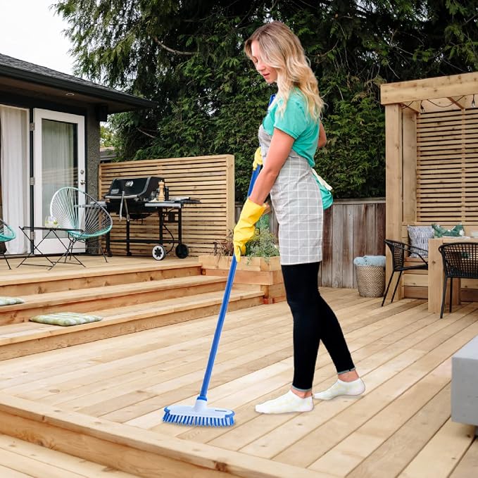 Superio Deck Scrub Brush with Long Handle 48 Inches, Heavy Duty Stiff Bristles Grout Scrubber with Scraper - Cleans Hot Tub, Swimming Pool, Granite Tiles, Bathroom, Patio, Kitchen, Wall and Deck