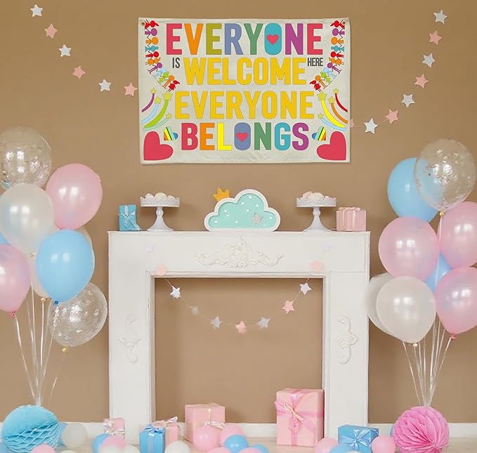 Welcome Party Banner Decor Accessories-Rectangular Canvas Banner Poster Wall Sign-Entryway Outdoor Garden Front Door Flag-Birthday Anniversary Wedding Christmas Gift-Everyone is Welcome Here