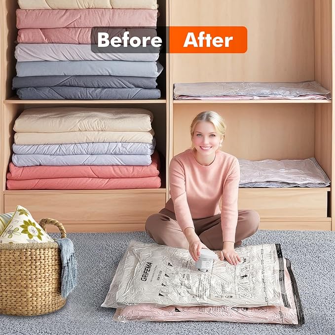 GRIFEMA GH83-5, 6 Pack Vacuum Storage Bags 70x50 cm - Reusable Space Saver Bags for Blankets, Duvets, Clothes, Seasonal Clothing & Travel Luggage Storage