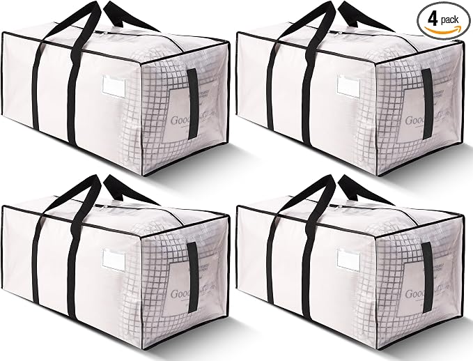 HOMESURE Supports 200lbs Heavy Duty Moving Bags - Strong Zipper & Wrap-Around Handles - Water-Resistant Storage Totes, Durable Alternative to Moving Boxes - 4 Pack - Semi-Transparent