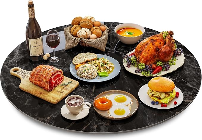 ZL ZELing 23.6" Lazy Susan Turntable – 360° Sinteredstone Silent Anti-Slip Turntable, Table Top Centerpiece for Kitchen, Pantry, Spice Rack, Refrigerator & Dining Table, Glossy Black