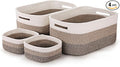 4-Pack Large Woven Rope Storage Baskets, 2 Sizes Organizer Bins | Fabric Cube Boxes and Rectangular Shallow Bins for Closet, Shelf, Bookshelf, Nursery, Changing Table, Bathroom, Toys & Home