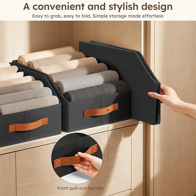 Homsorout Fabric Storage Bins for Organizing - 10 Pack Large Trapezoid Collapsible Storage Bins with Front Handle, Closet Organizers and Storage for Bedroom, Home Shelves, Small Spaces, Black