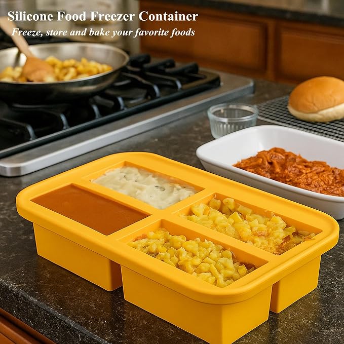 Bangp 1-Cup Silicone Freezer Molds with Lid for Soup Ice Cubes,2 Pack | Food Freezer Molds with Steel-reinforced Rim for Meal Prep,Freezing Soup,Rice,Broth & More,Makes 8 Perfect 1 Cup Portions
