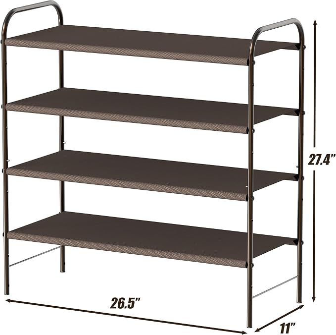 Simple Houseware 4-Tier Shoe Rack Storage Organizer, 12-20 Pair, Bronze | Space-Saving Shoe Shelf with Sturdy Metal Frame and Non-Woven Fabric Shelves for Entryway, Garage & Corridor