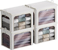 4 Pack Clothes Storage Bins with Metal Frame - 66L Stackable Storage Box with Lid，Foldable Storage Container Organizer for Clothes，Linen Fabric Storage Box with Clear Window＆Zippers＆Handles