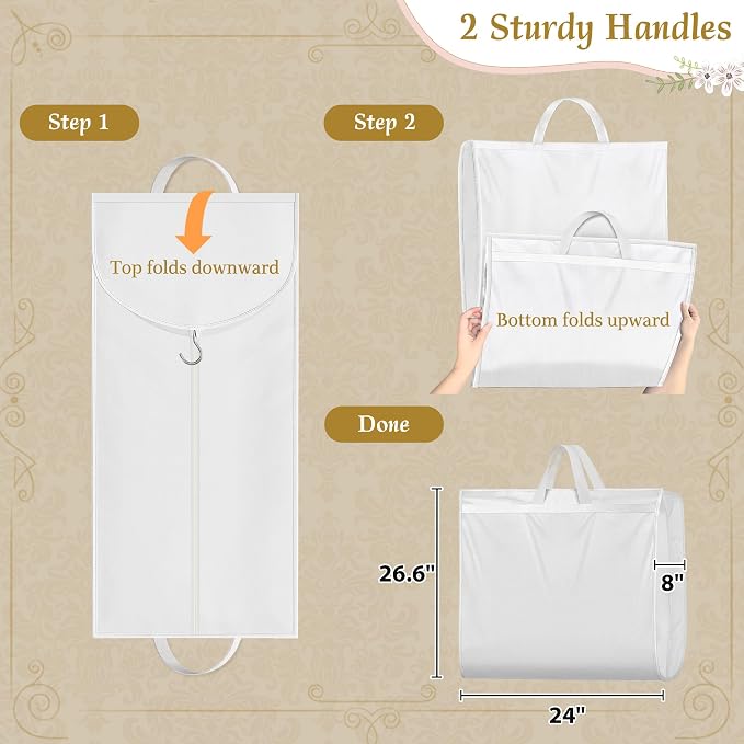KEETDY Wedding Dress Garment Bag for Travel with 4" Gusseted Long Hanging Dress Bags for Gowns for Women Garment Cover Clothes Storage for Closet (white, 65 inch)