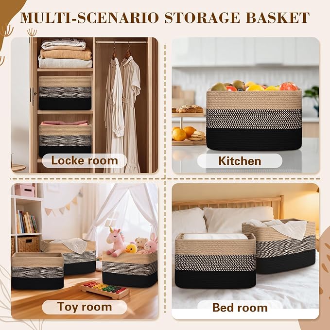Baskets for Organizing, Storage Baskets, 3 Pack Baskets for Shelfves, 15"×10"×9" Woven Basket, toy storage bins, bins for organization