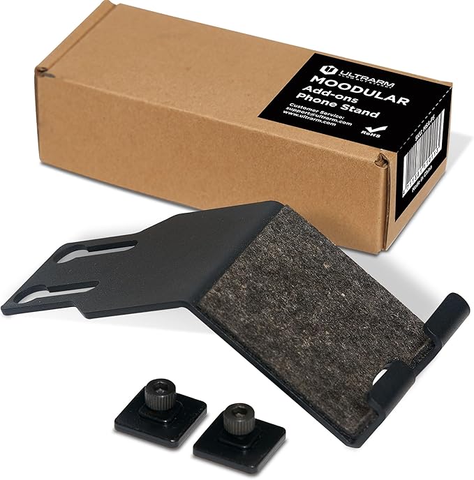 ULTRARM Moodular Phone Stand Add-On for Slide Rails, Do Not Use Alone | Accessory Only, Convenient Access, Hands-Free Viewing, Durable & Stable, Space-Saving, Metal, Felt-Liner, Black, MSA-PS