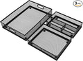 Noamus 3 Pack Office Drawer Organizer, Desk Drawer Divider Tray, Metal Mesh Desktop Basket, 6 Compartments Pen Storage Box for Makeup, Stationery, Office Supplies & Accessories, Kitchen(Black,3 Size)