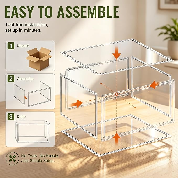 12 Clear Acrylic Shoe Box,Stackable Organizer for Everyday Footwear | Fits size 14 sneakers,casual shoes and athletic footwear.Clear acrylic design with magnetic door & dustproof storage. 12 Pack