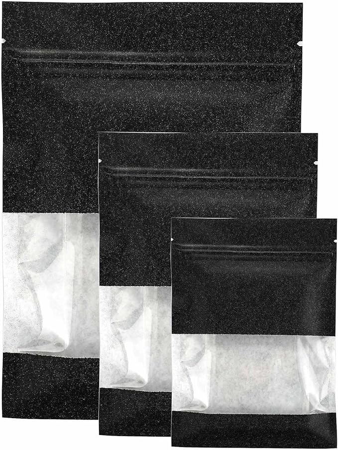 100PCS Resealable Kraft Paper Packaging Bags with Clear Window, Food Grade Heat Sealed Zipper Pouches for Coffee, Tea, Nuts, Snacks, Cookies (Black, 13 * 18CM/5.0"*7.1"-100PCS)