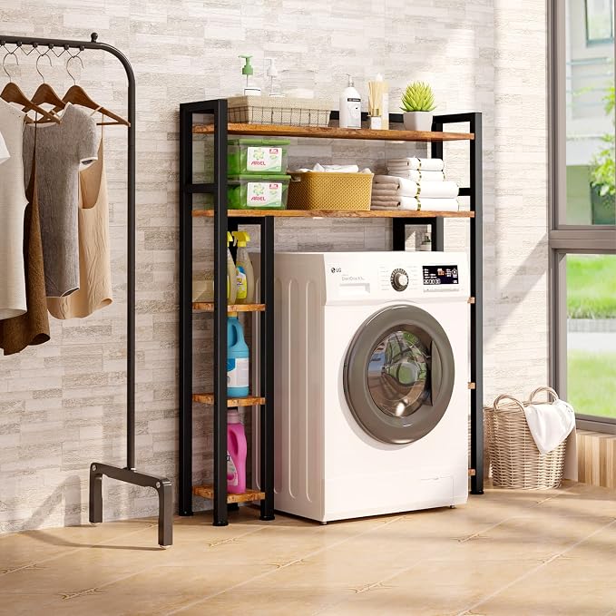 Homeiju Over The Toilet Storage Cabinet with Toilet Paper Holder Stand, 35.5'' Wide Freestanding Bathroom Organizer Space-Saving Toilet Rack for Bathroom, Restroom, Laundry, Rustic Brown