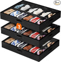 Lifewit Under Bed Shoe Storage Organizer 3 Pack(12 Shoes Cells), 4.3 Inches Profile Fabric Shoes Container Box with Clear Cover, Foldable Storage Bag with 2 Handles, Fits 18 to 36 Pairs