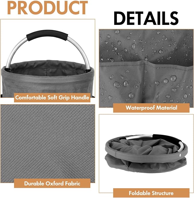 LemonRoad 4 Pack Cleaning Caddy with Handle 17L Foldable Cleaning Supplies Organizer Oxford Cloth Storage Basket with 6 Pockets Portable Multi Bucket Bag for Home Garden(Black,Dark Gray,Red,Green)