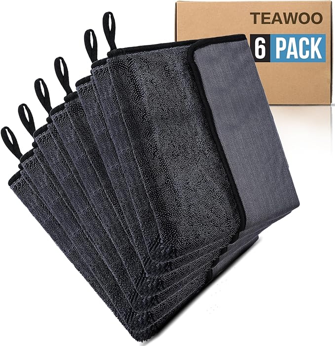 TEAWOO Shiny Wipes Shower Cleaning Cloth, Ultra Absorbent Car Drying Towel, 2 Pack 16 x 24 inch Microfiber Cleaning Cloth for Car, Bath & Househood