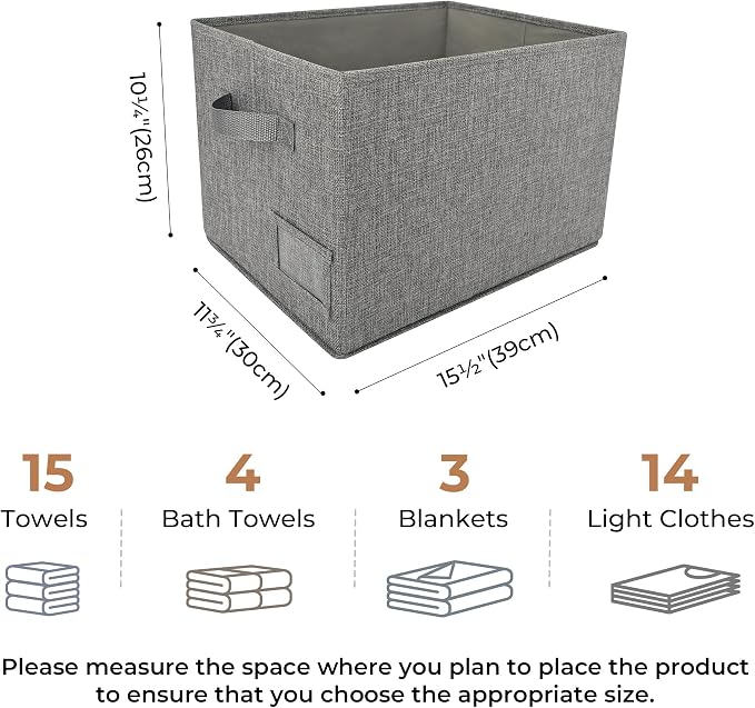 GRANNY SAYS Closet Storage Bins, Fabric Bins with Label Holder, Shelf Baskets for Organizing, Wardrobe Clothes Storage Boxes, Dark Gray, Large, 3-Pack