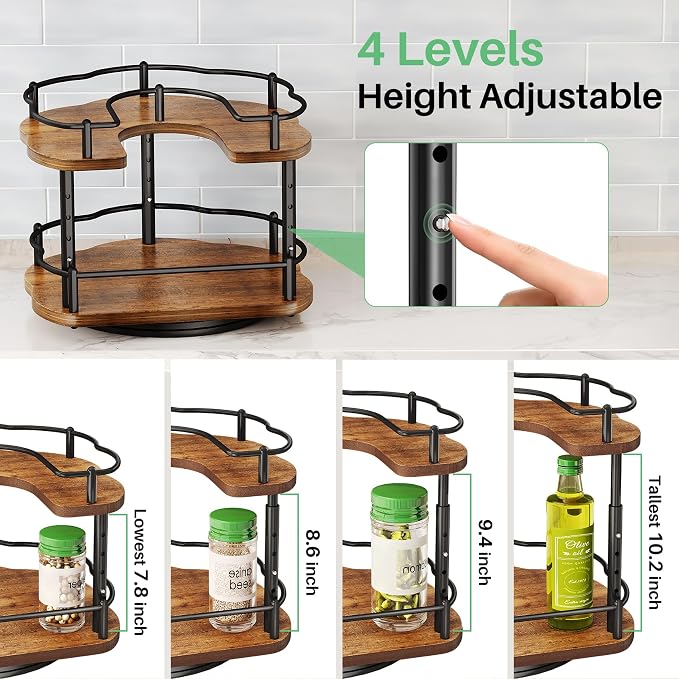 SNTD Spice Rack Organization for Cabinet - Height Adjustable Rotating Lazy Susan Organizer, Spice Organizer Fits Cabinets Wide＞ 11 inches, Clearance Height ＞10.5 inches