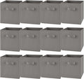 Yinder 12 Pcs Cube Storage Bin Grey 10.5''x10.5''x11'' Storage Bins for Playroom Decor Colorful Bins for Kids Foldable Baskets for Nursery Organizer Boxes Fabric Boxes