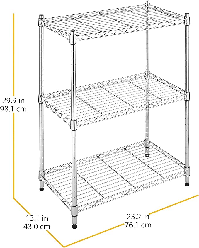 Whitmor 3-Tier Shelving Unit, Metal Storage Shelves, Easy Assembly Home Organizer for Pantry, Kitchen, Garage, Plant, 23"L x 13"W x 30"H