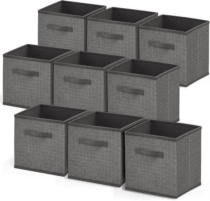 Nestl Cube Storage Bins, Foldable 9 Cube Storage Organizer Bins, Fabric Storage Cubes, Storage Basket with Handles, Grey Closet Storage Bins, 11-Inch Cube Storage Bins for Bedroom, Playroom and More